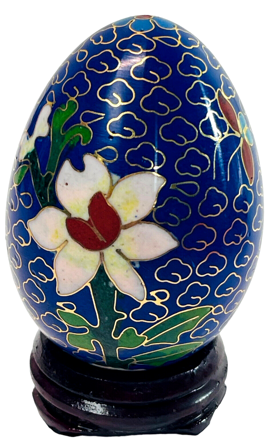 Vintage Hand Painted Floral Egg w/Original Stand "MINT".
