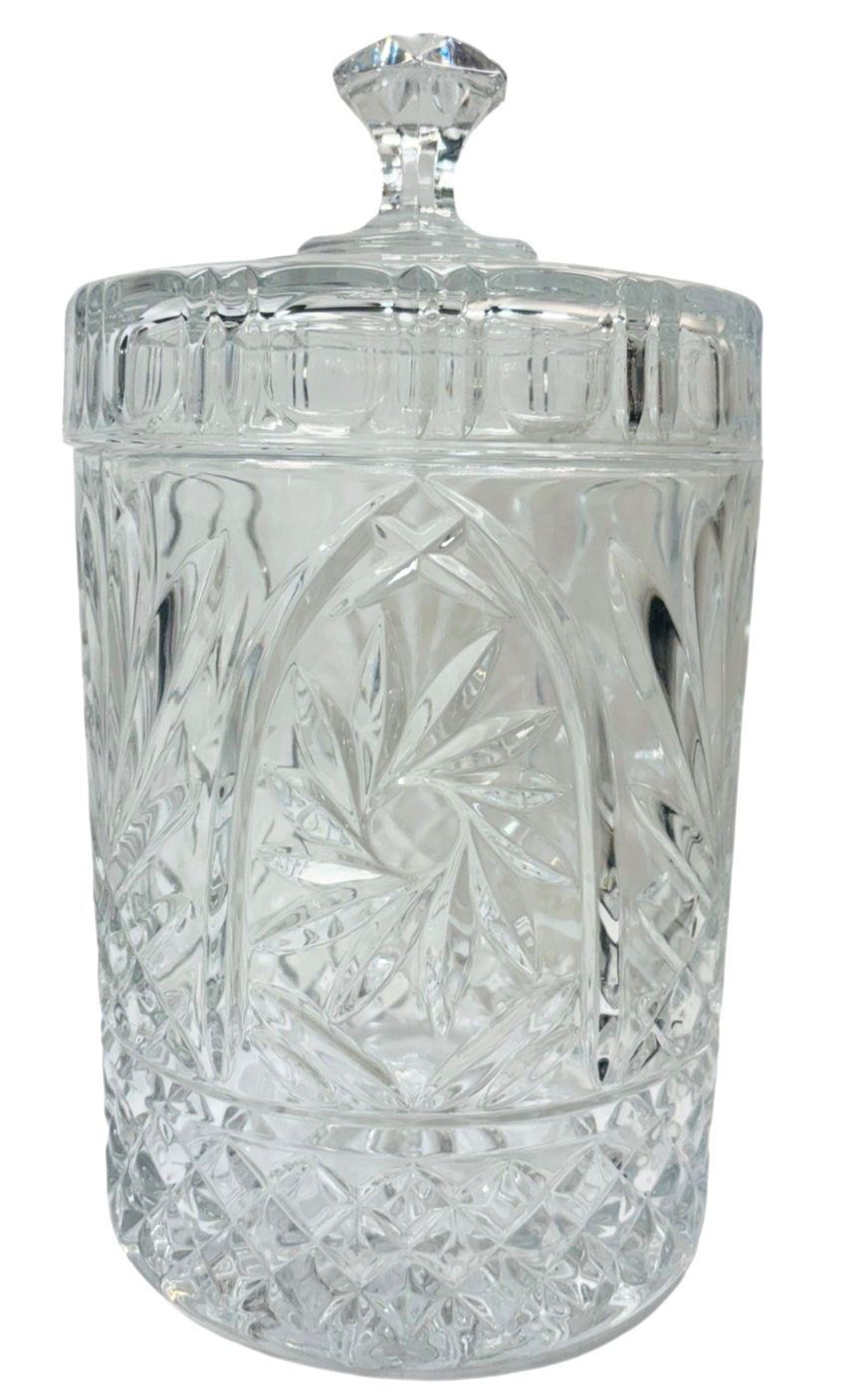 Heavy Beautiful Crystal Biscuits Cookies or Candy Jar Diamond Cut 8”Tall/6.10lbs
