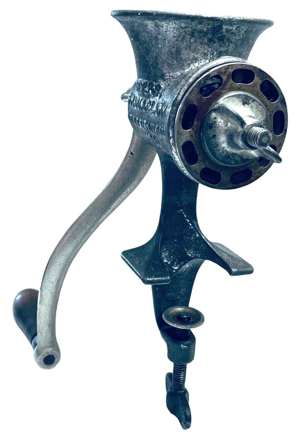 COLUMIBA FOOD CHOPPER Hand Crank Meat Grinder w/Wooden Handle - #120 - VINTAGE
