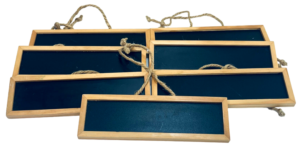 Lot of 7-Rectangle Hanging Chalk Blackboard (L x W x H) 6.5'' X 2'' X 0.25''.