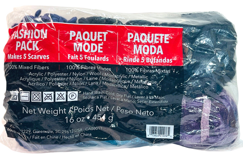 100% Mix Fibers Yarn Make 5-Scarves Net Weight 16 Oz. Fashion Pack