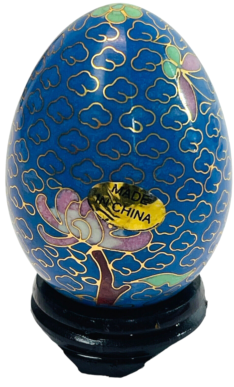 Vintage Hand Painted Floral Egg w/Original Stand "MINT".