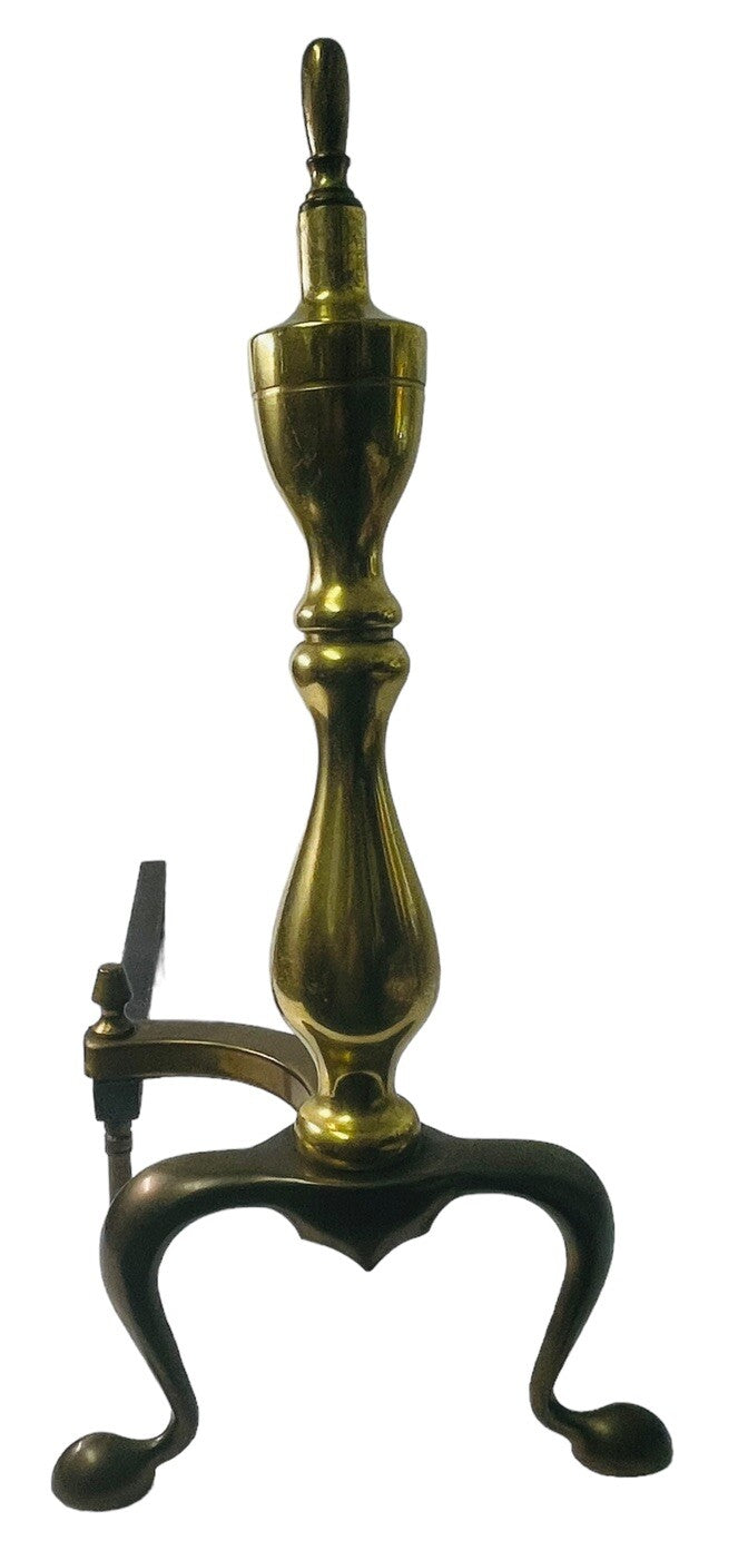 MID 20th CENTURY FEDERAL STYLE BRASS & STEEL ANDIRONS 16'' CLAW FEET ~Pair of 2