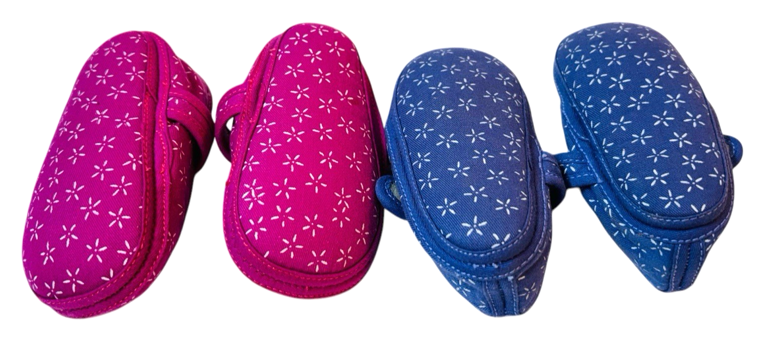 Lot of 2 Doll Baby Shoes ~ Blue & Pink Soft Sole L 4.5" X W 2" Preowned