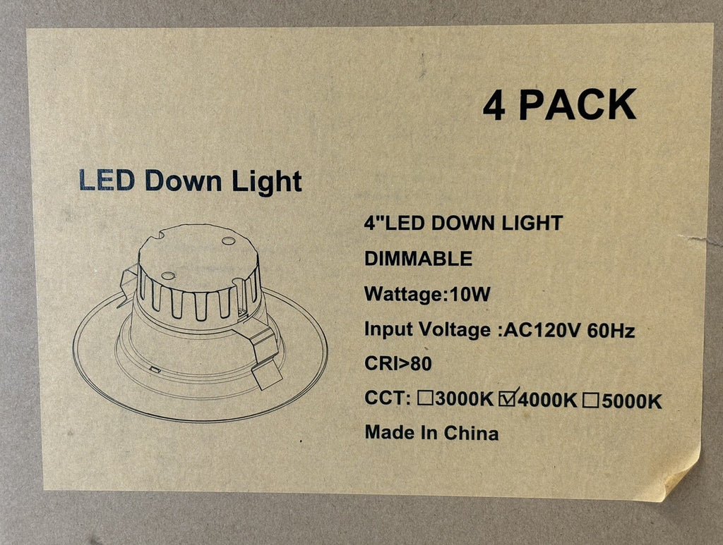 LED Down Light 4-Pack White, 4” LED Light Dimmable ~ 10W ~ Input Voltage AC120V