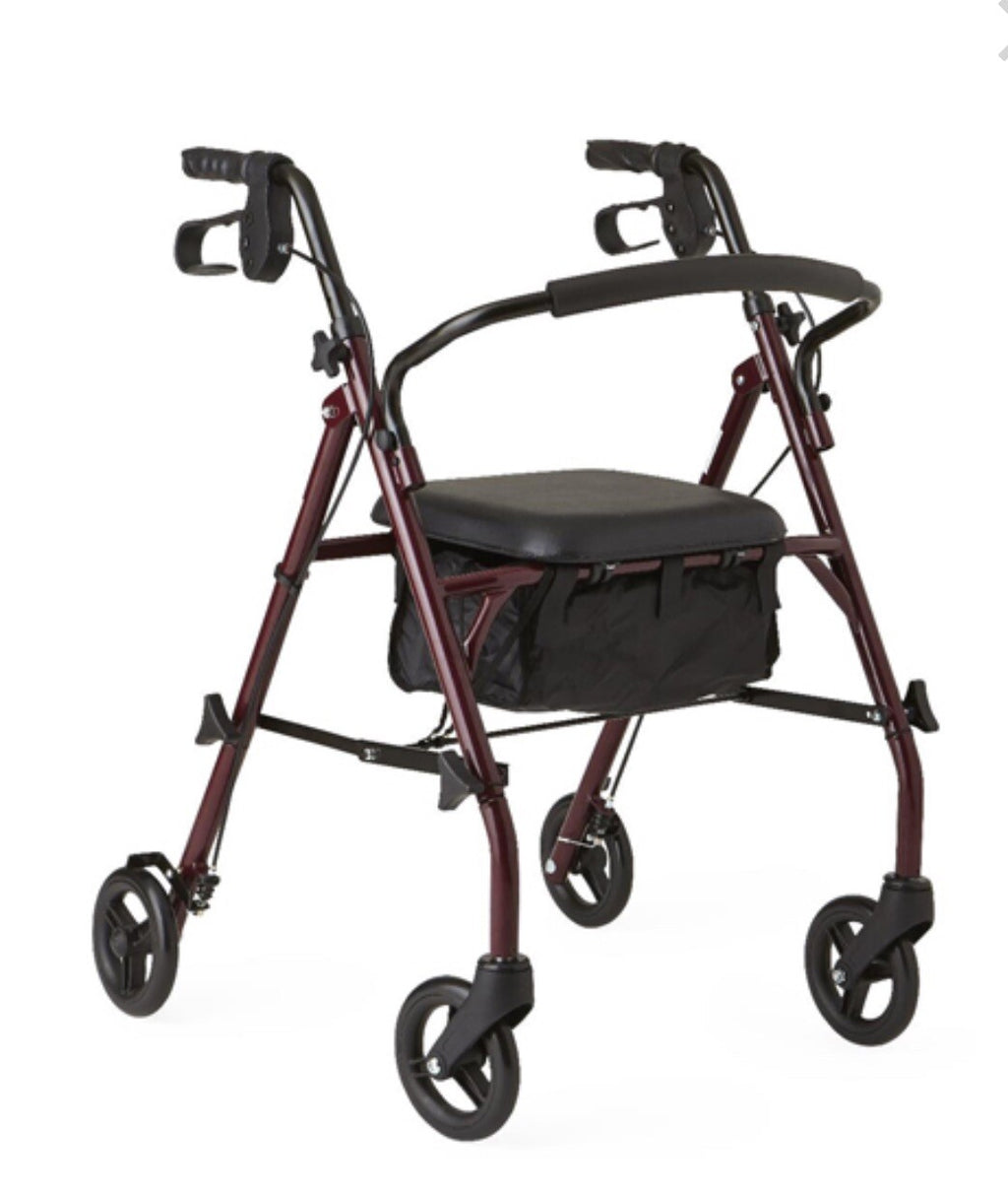 Basic Steel Rollator W/6” Wheels Knockdown Rolling Walker REF: 1000RA (Burgundy)