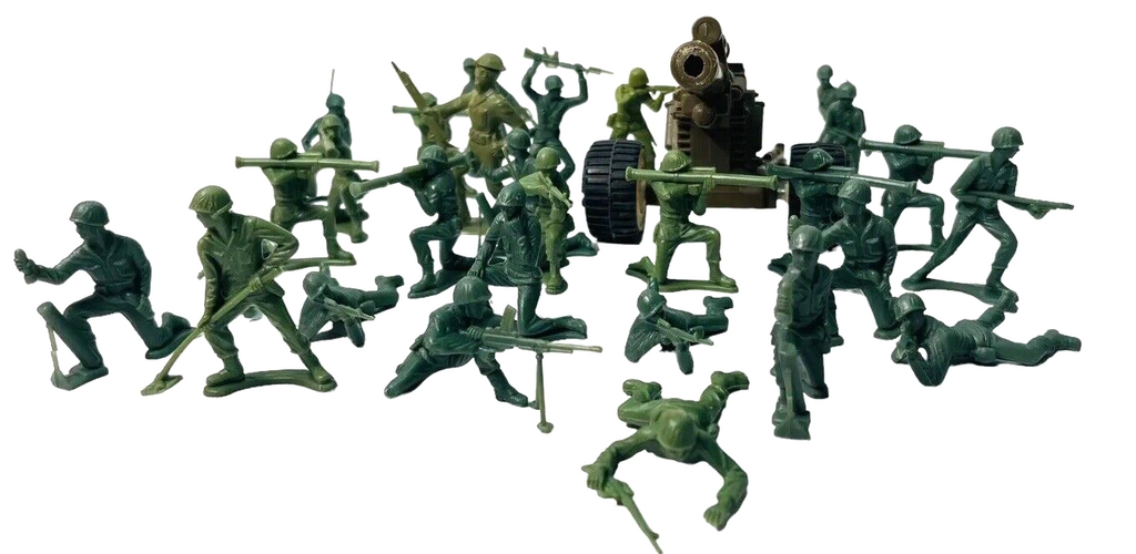 Vintage Tim-Mee Toy Soldiers Green Army Men 60mm Plastic ~ MIX Lot Of 28.