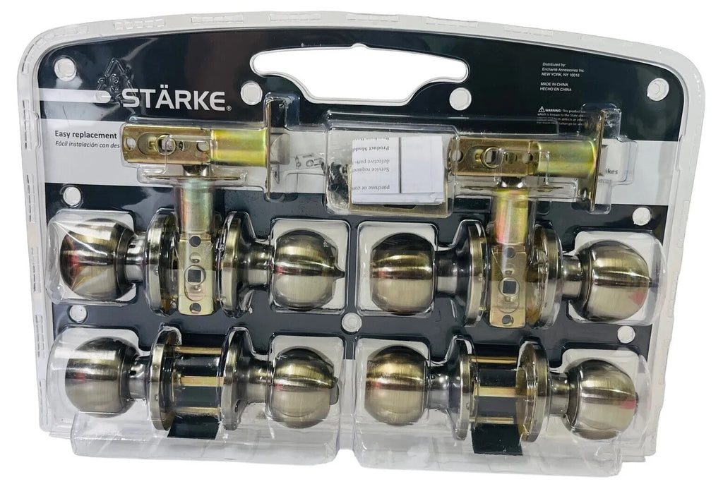 STARK Brass Doorknobs Combo Set w/Keys, In Package of 4 - Entry/Office.