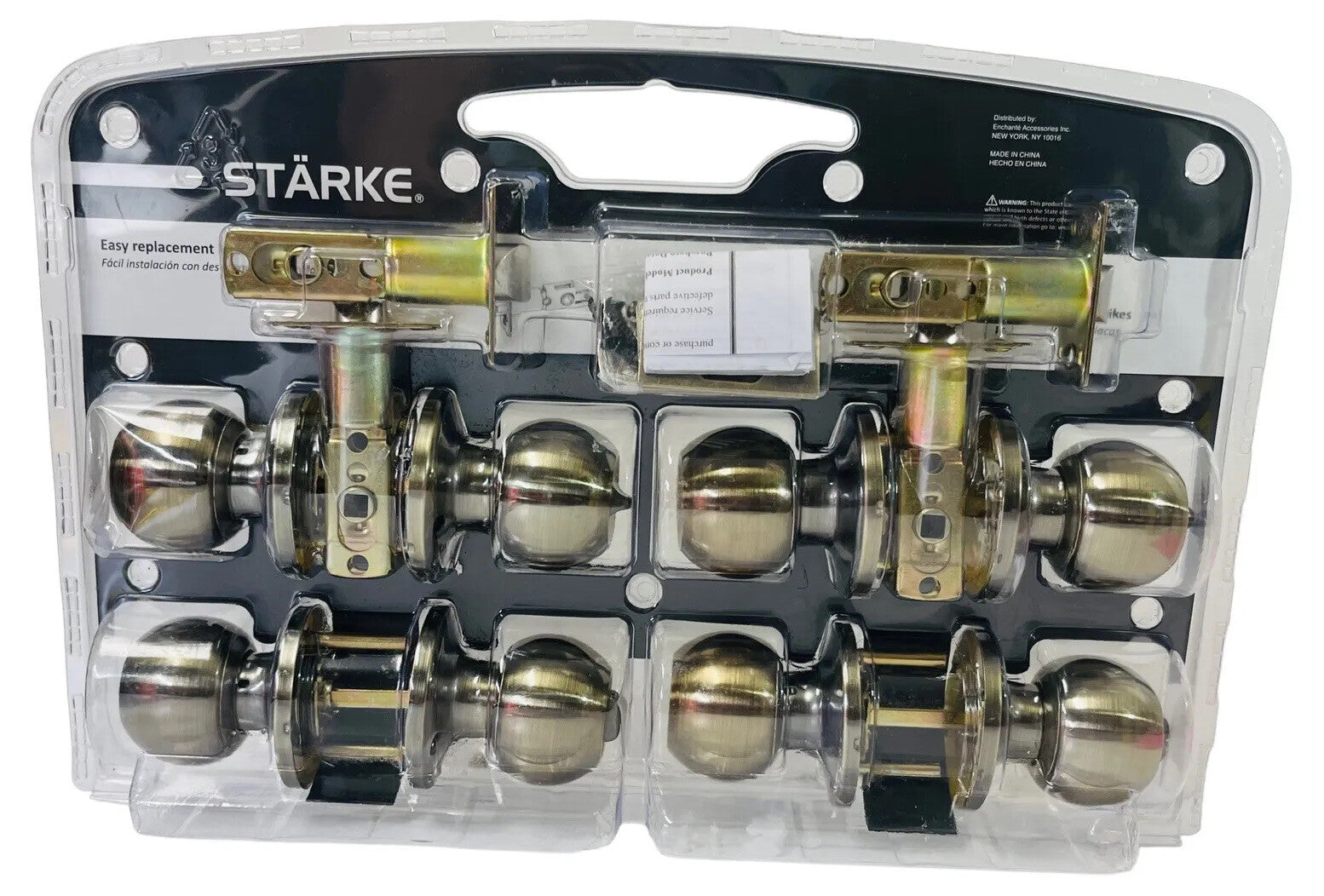 STARK Brass Doorknobs Combo Set w/Keys, In Package of 4 - Entry/Office.