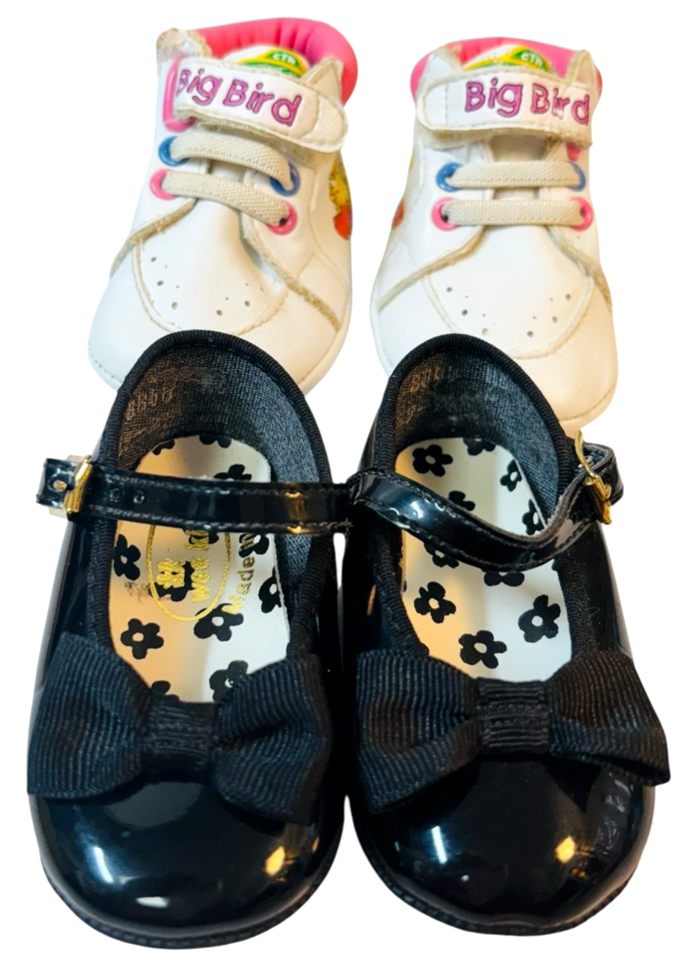 Lot of 2 Doll Baby Shoes ~ Black & Pink/White Sole, S: 0, L 4" X W 2" Preowned