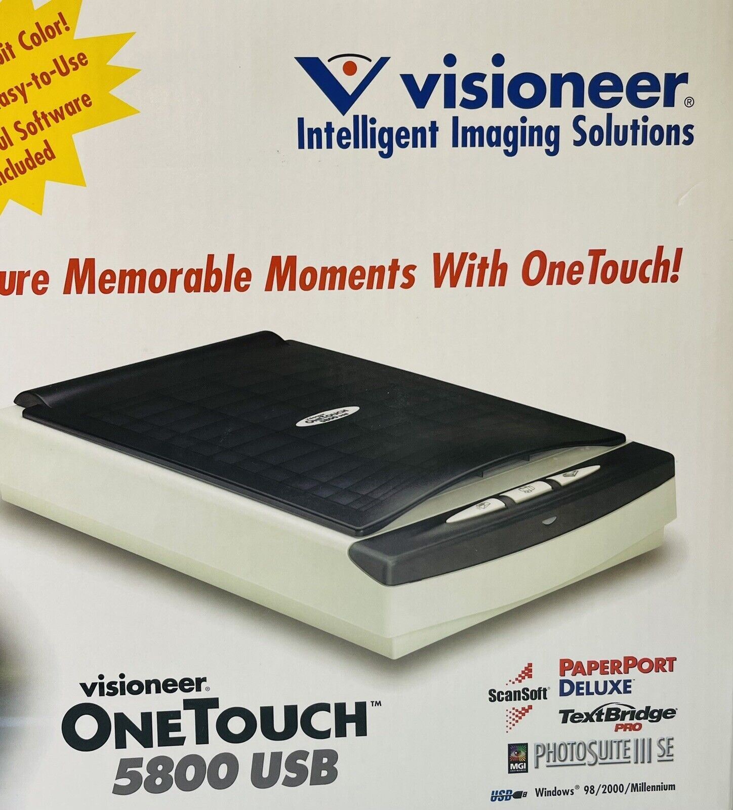 Flatbed Scanner OneTouch 48-Bit Color, Photo Suite III SE-USB-Visioneer 5800 NEW