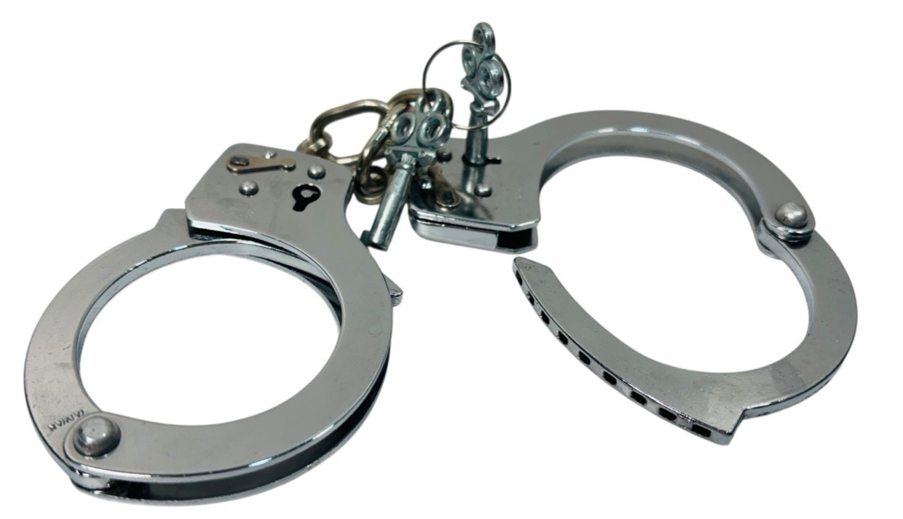 Vtg Chrome Metal Handcuffs with Keys "ADJUSTABLE" Excellent Condition.