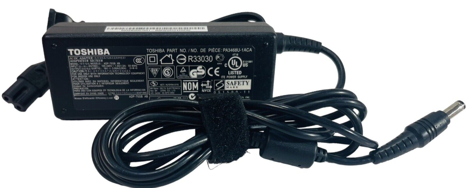 LAPTOP POWER ADAPTER ADP-75SB AB 19V. 3.95 ATOSHIBA "GENUINE/TESTED & WORKS".