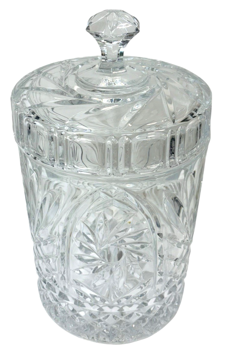 Heavy Beautiful Crystal Biscuits Cookies or Candy Jar Diamond Cut 8”Tall/6.10lbs
