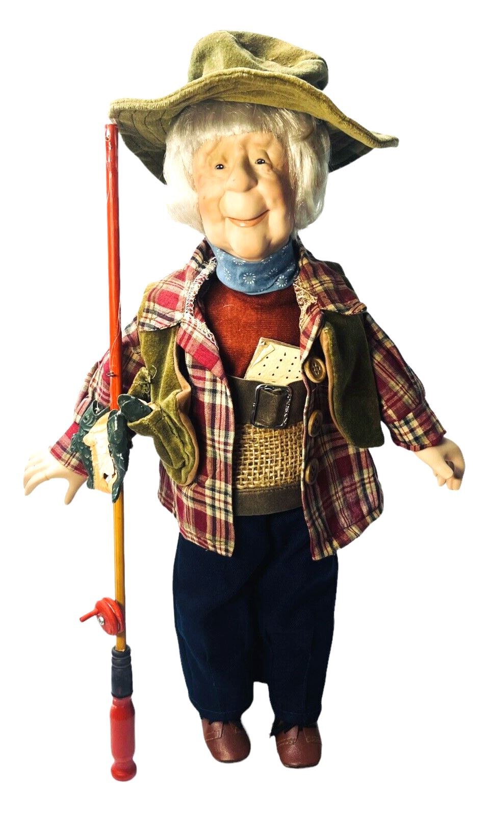 HEIRLOOM DOLLS DUCK HOUSE #0432 HERBERT THE FISHERMAN 16" W/Fish & Fishing Pole