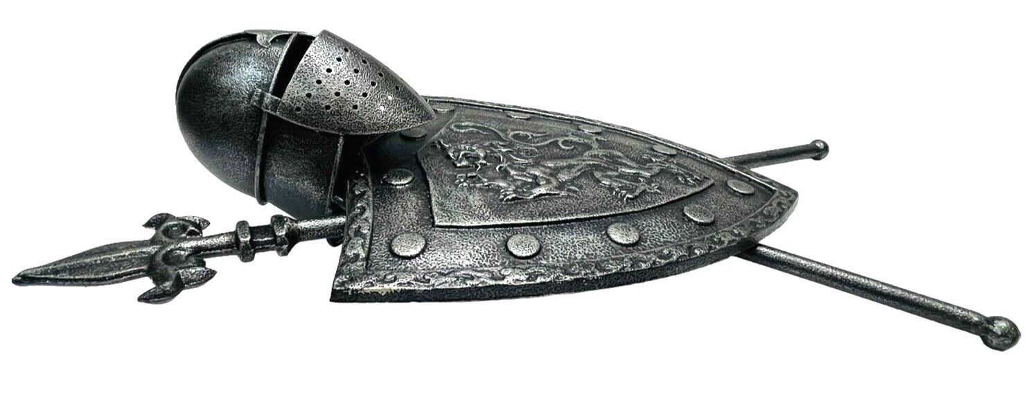 Armor Iron Shield with Swords & Lion Figure, Wall Hanging 16''T - VINTAGE - MINT