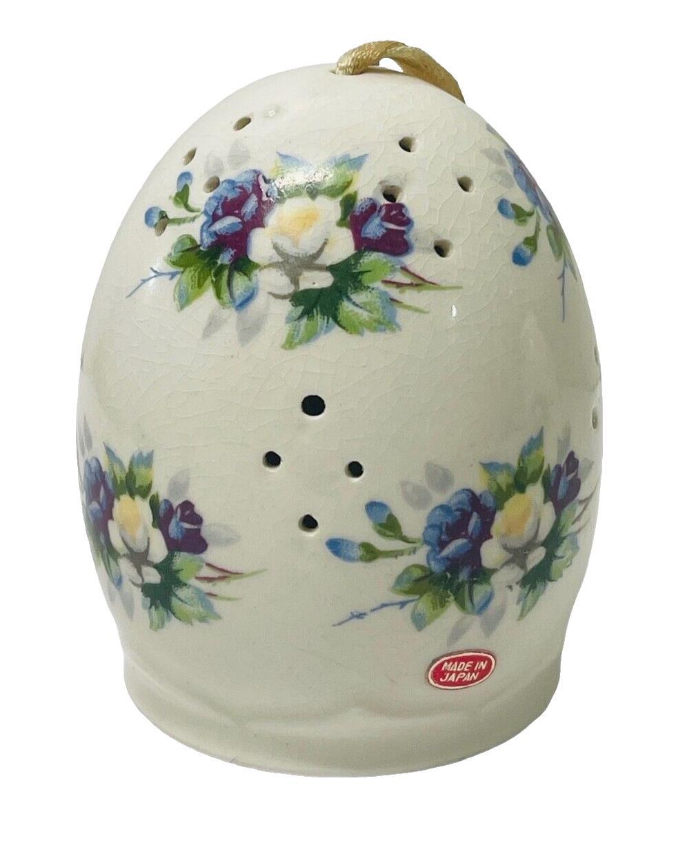 Porcelain Pomander Egg Set ~ Wardrobe Potpourri Shelf Floral ~ Lot of 2