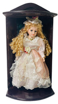 17' Porcelain Doll W/BLUE Eyes Golden Locks (Goldenvale) & Red Wood Display Case