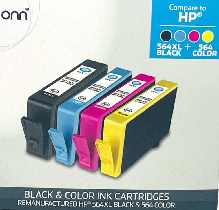 High Capacity Combo Inks for HP 564 Xl - Pack of 4, Expired 10/19 ONN NEW~SEALED