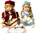 Crown Fine Porcelain Dolls 14'' “JUDY & ALICE” In A Sitting Position~Origin 1998