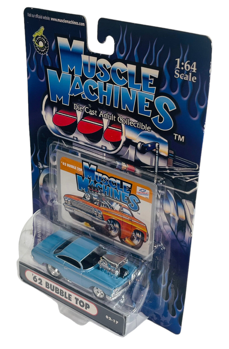 2002 Muscle Machines 1962 BUBBLE TOP 1:64 BLUE w/CHROME RIMS 02-17 - BRAND NEW