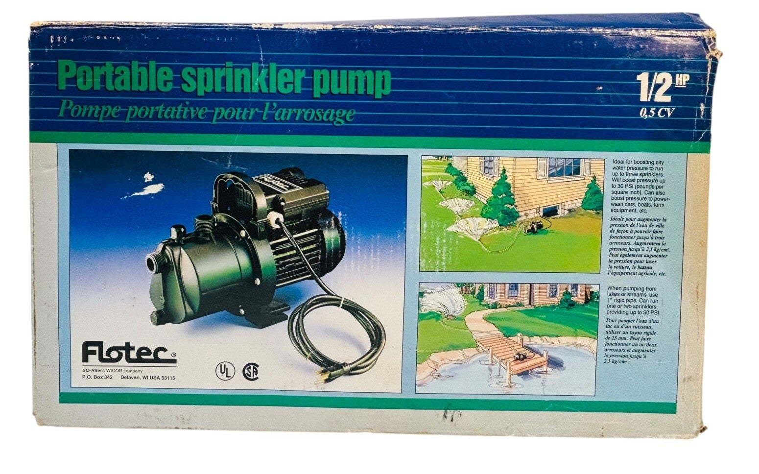 Flotec FP5112-00 10.3 GPM 1/2 HP Portable Sprinkler Pump 30 PSI W/Manual.