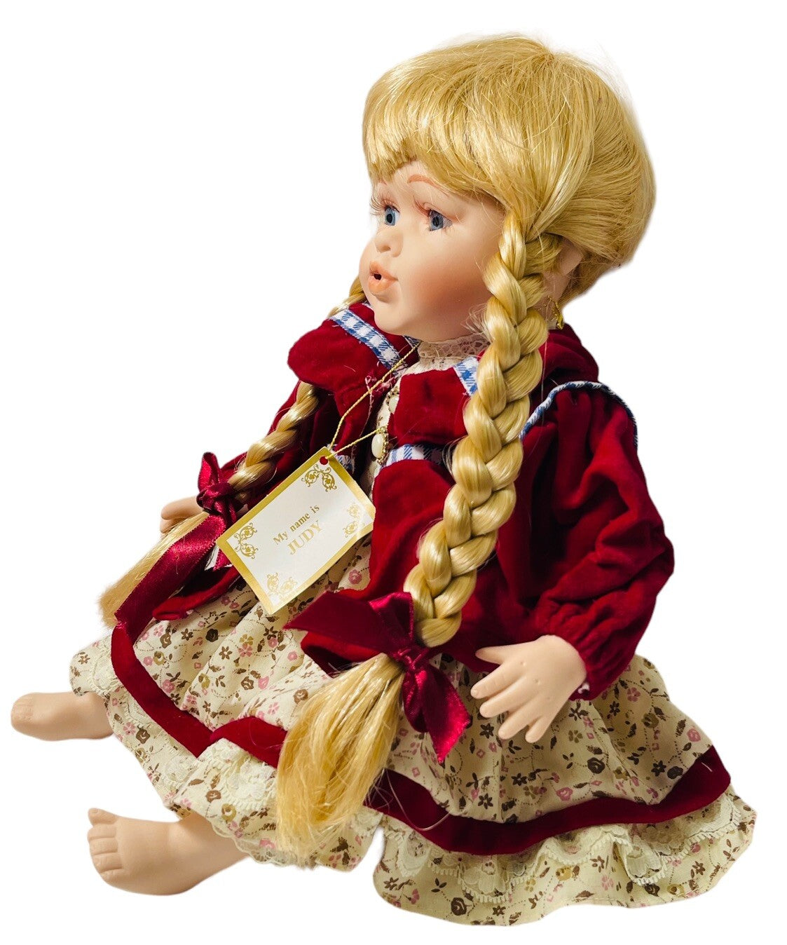 Crown Fine Porcelain Dolls 14'' “JUDY & ALICE” In A Sitting Position~Origin 1998