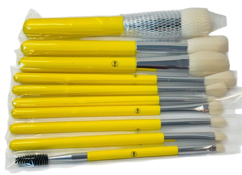 Lurella Cosmetics Neon Brush Set Color: YELLOW with Zipped Cosmetics Bag