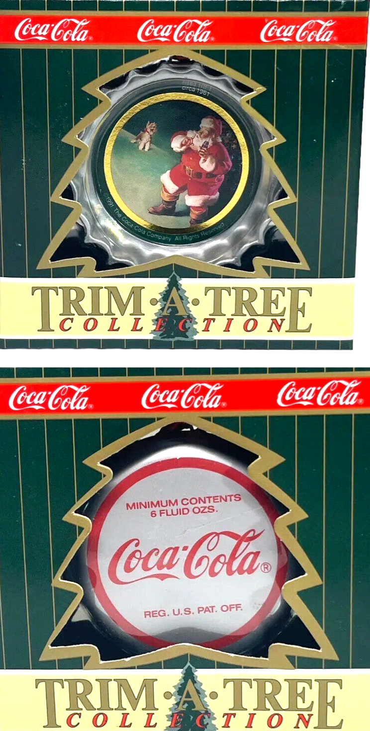 1990 Coca Cola Bottle Cap Christmas Ornament, Santa Drinking Cola!