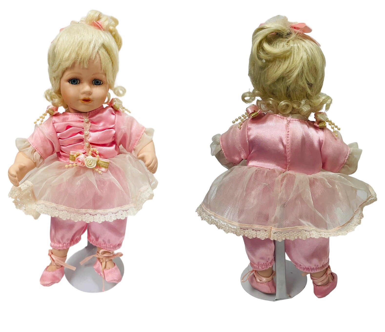Lot of 3 VINTAGE PORCELAIN DOLLS "SWEET IN PINK" 10", 14" & 18" ~ PEROWNED.
