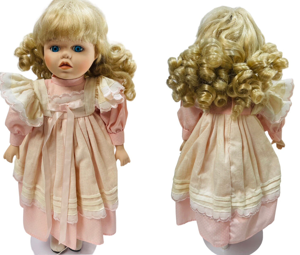 Lot of 3 VINTAGE PORCELAIN DOLLS "SWEET IN PINK" 10", 14" & 18" ~ PEROWNED.