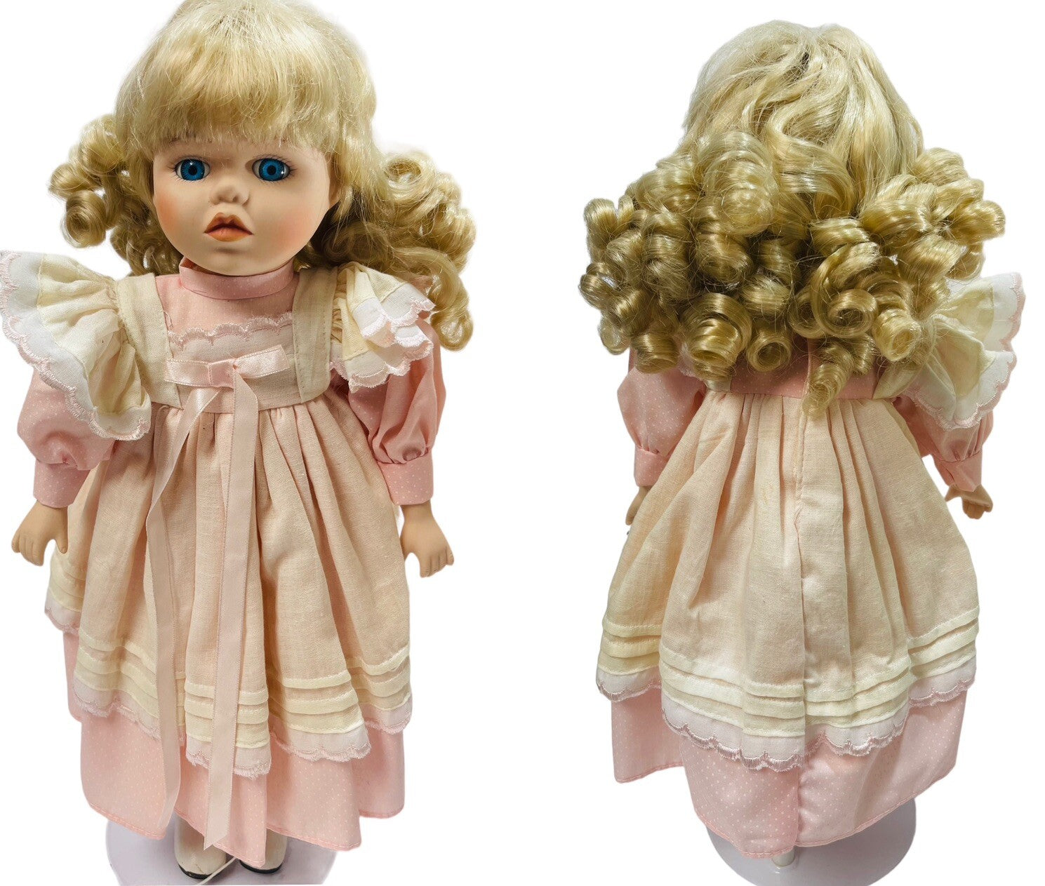 Lot of 3 VINTAGE PORCELAIN DOLLS "SWEET IN PINK" 10", 14" & 18" ~ PEROWNED.