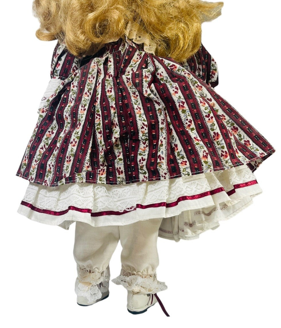 VINTAGE PORCELAIN DOLL BLONDE ~ BLUE EYES H 18''XW 6'' ~ WT. 1.7 lbs.