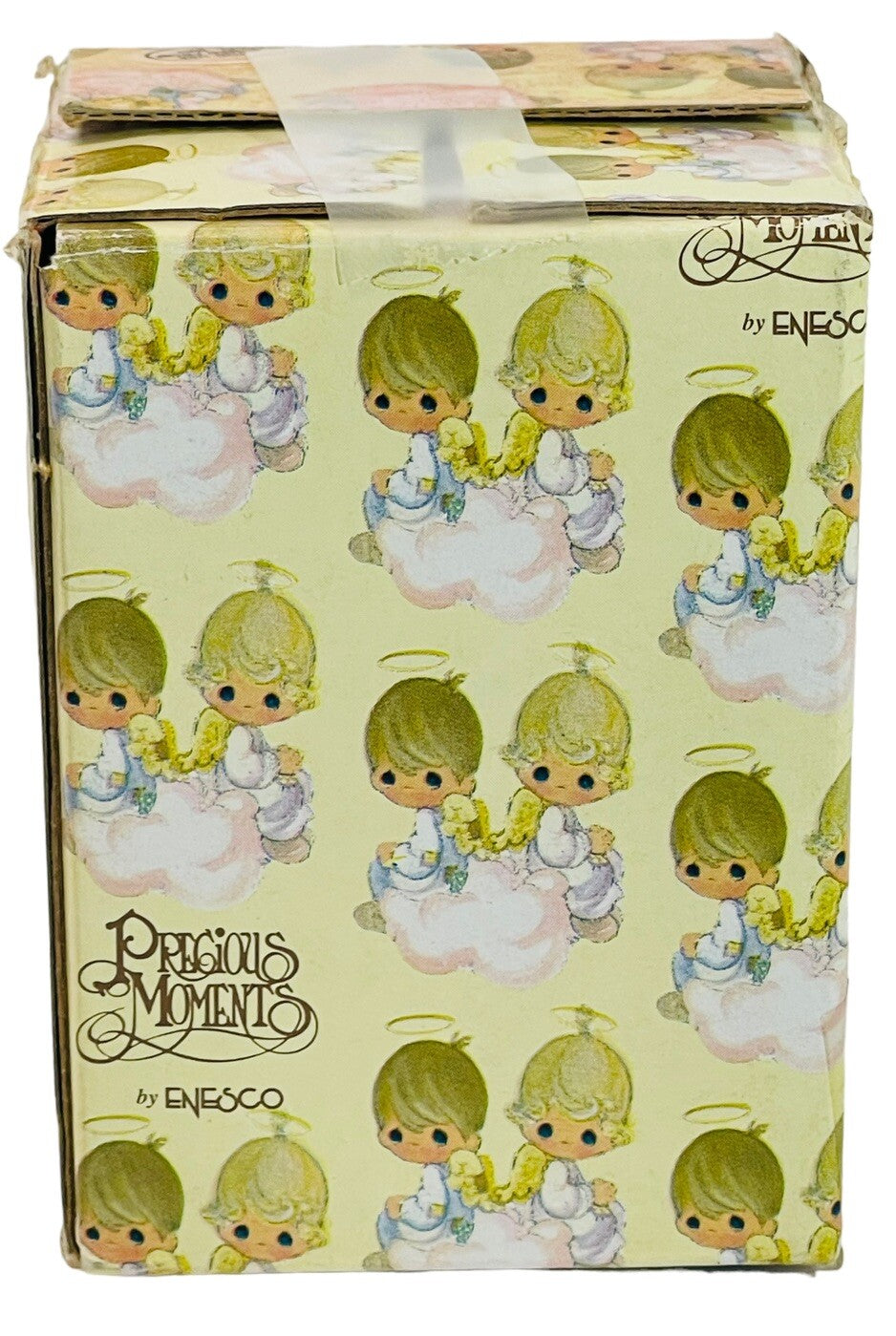 1997 Precious Moments Figurine P/M BOY W/BASKET ON BLUE EGG-Enesco