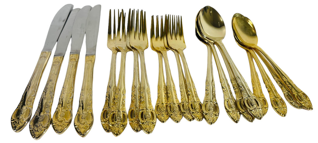 Gold Stainless-Steel Silverware 20 Piece Set~Serving for 4 ~ H. F. LTD. VINTAGE