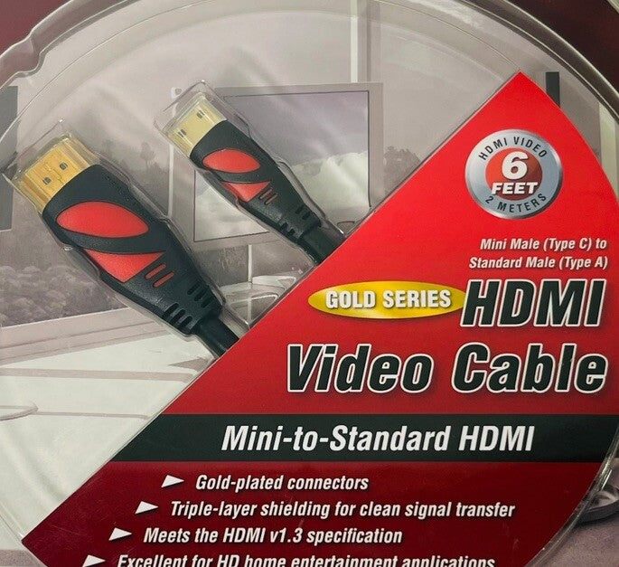 Pearstone Gold Series HDMI Mini-to-Standard Cable 6 Feet HDMI-AC206, NEW!