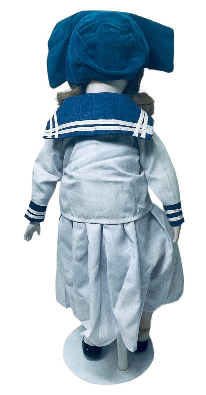 SAILOR GIRL DOLL 18" ALL HAND SEWN, CERAMIC HEAD/ARMS/LEGS/SHOES `VINATGE 1979