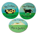 HOT PLATES PADS 10X10" PIG~COW~RABBIT IN THE GRADEN~TRIVETS-WRITTEN IN FRENCH