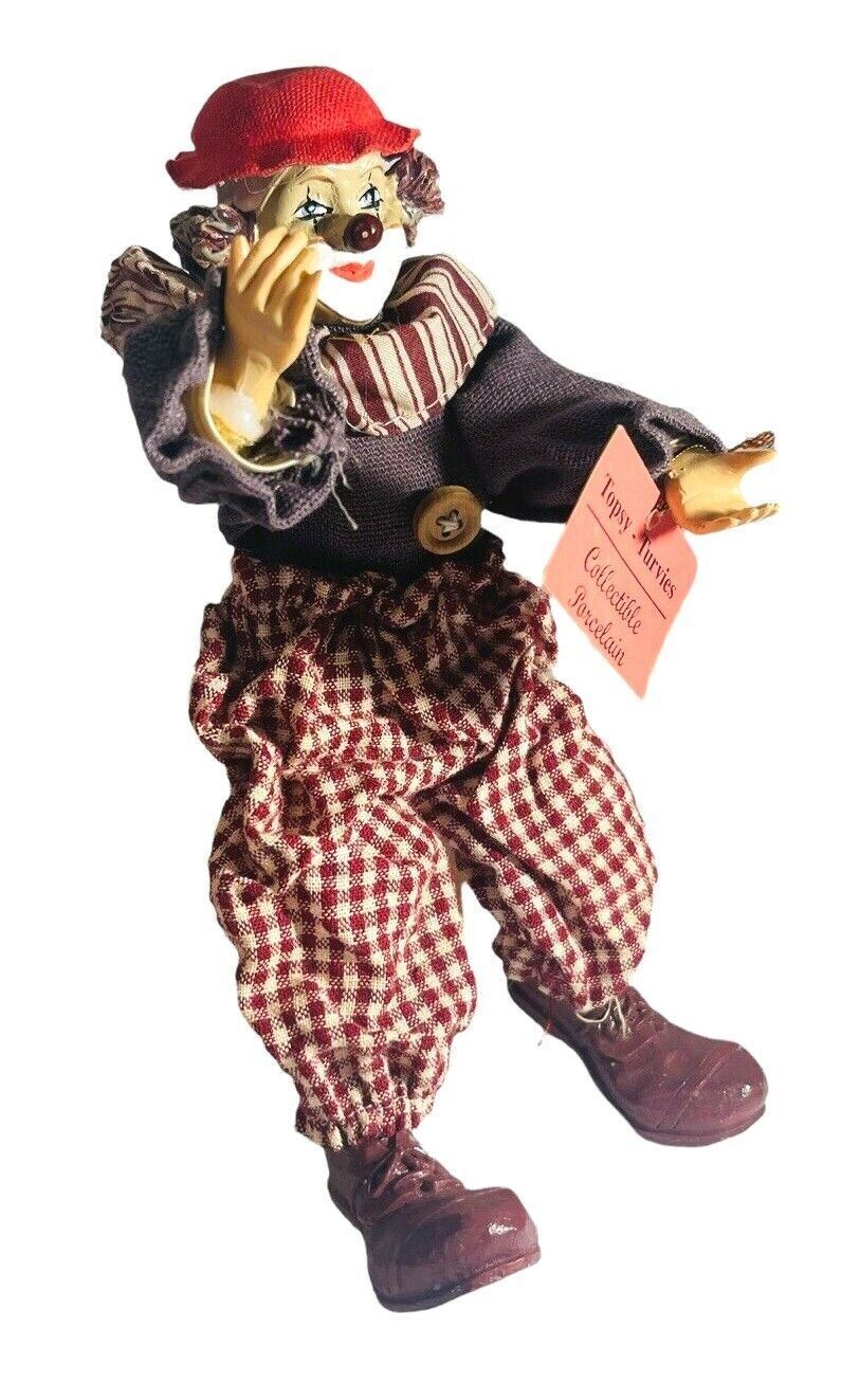 Musical Porcelain Circus Clown Doll Topsy 7” Tall ~ Turvies Collectible VANTAGE