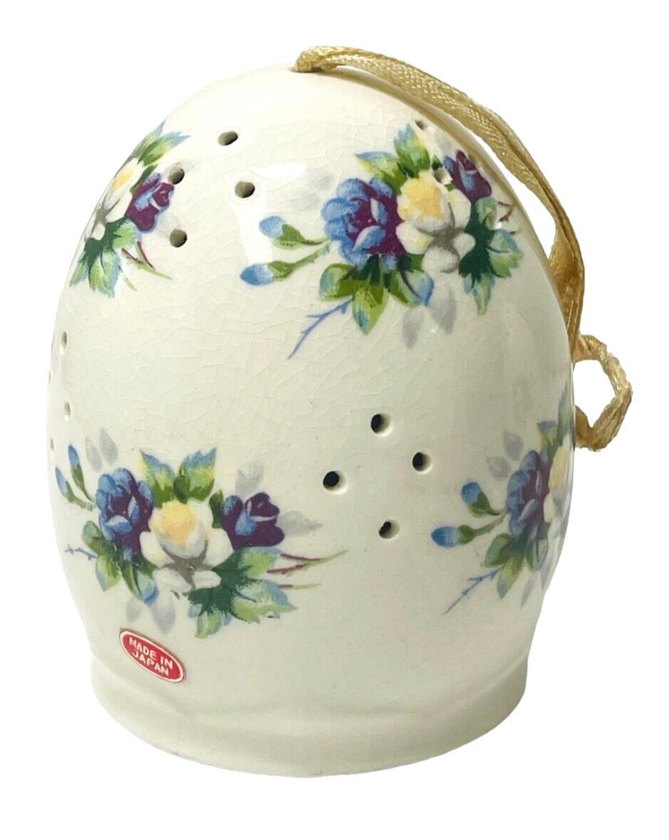 Porcelain Pomander Egg Set ~ Wardrobe Potpourri Shelf Floral ~ Lot of 2