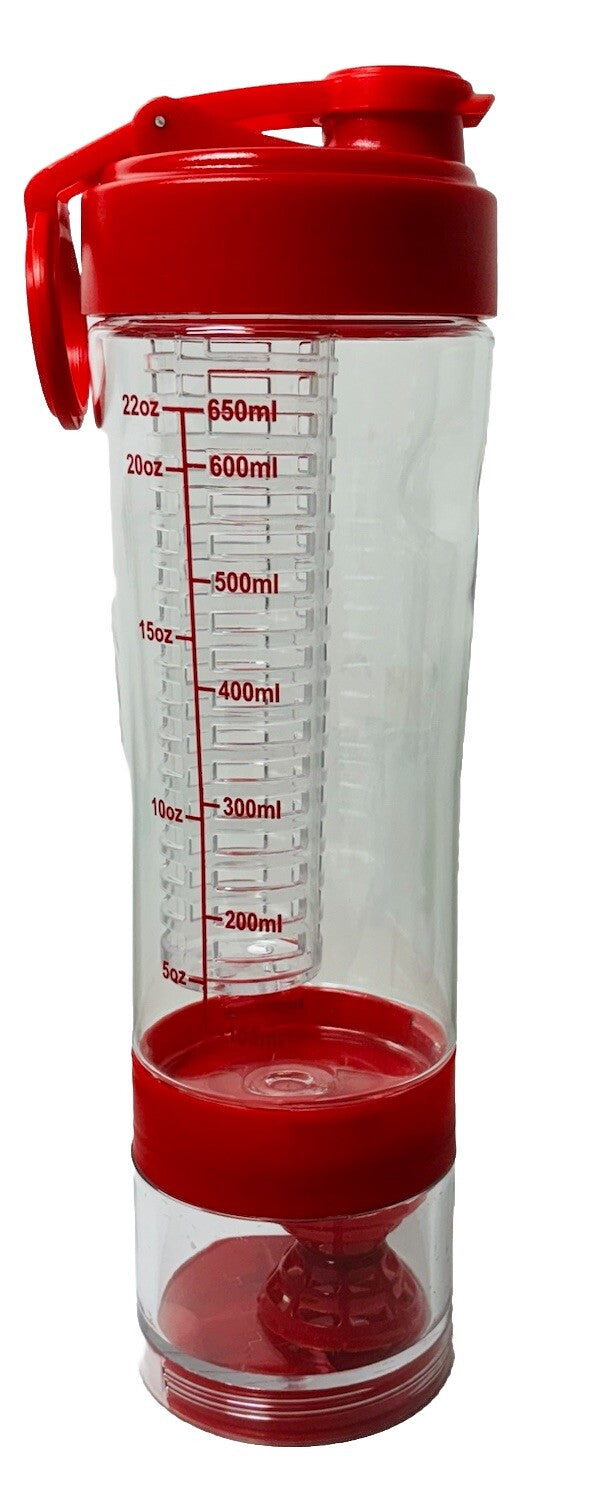 Fruit Infuser Water Bottle W/Pill Storage (Morning/Noon/Evening/Bed) Red & Clear