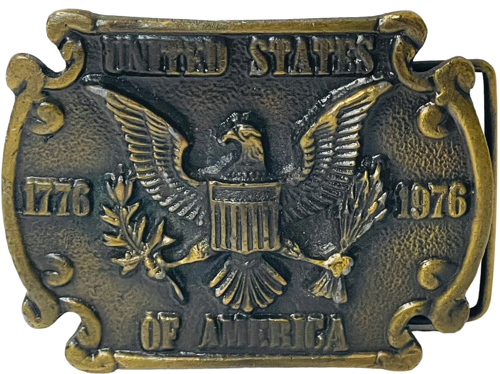 USA BALD EAGEL BRASS BELT BUCKEL ARMY BICENTENNAL ~ WT:5.9 OZ.~3X2.5 IN.~VINTAGE