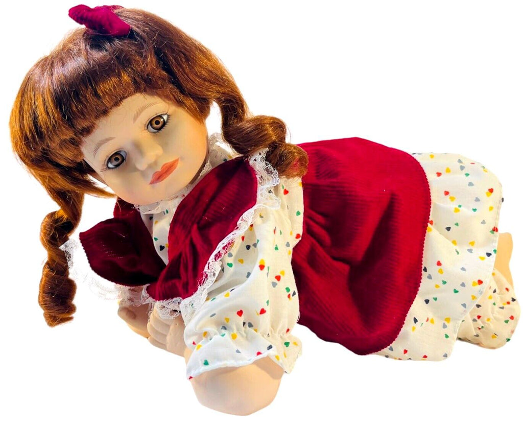 BEAUTIFUL PORCELAIN DOLL BRUNTTE~BROWN EYES L 20''XW 6''XH 10''~WT. 2.2 lbs.