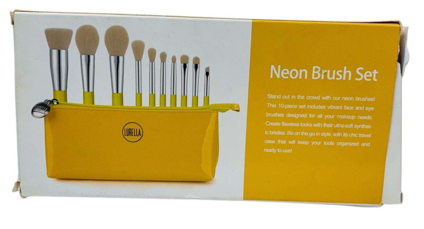 Lurella Cosmetics Neon Brush Set Color: YELLOW with Zipped Cosmetics Bag