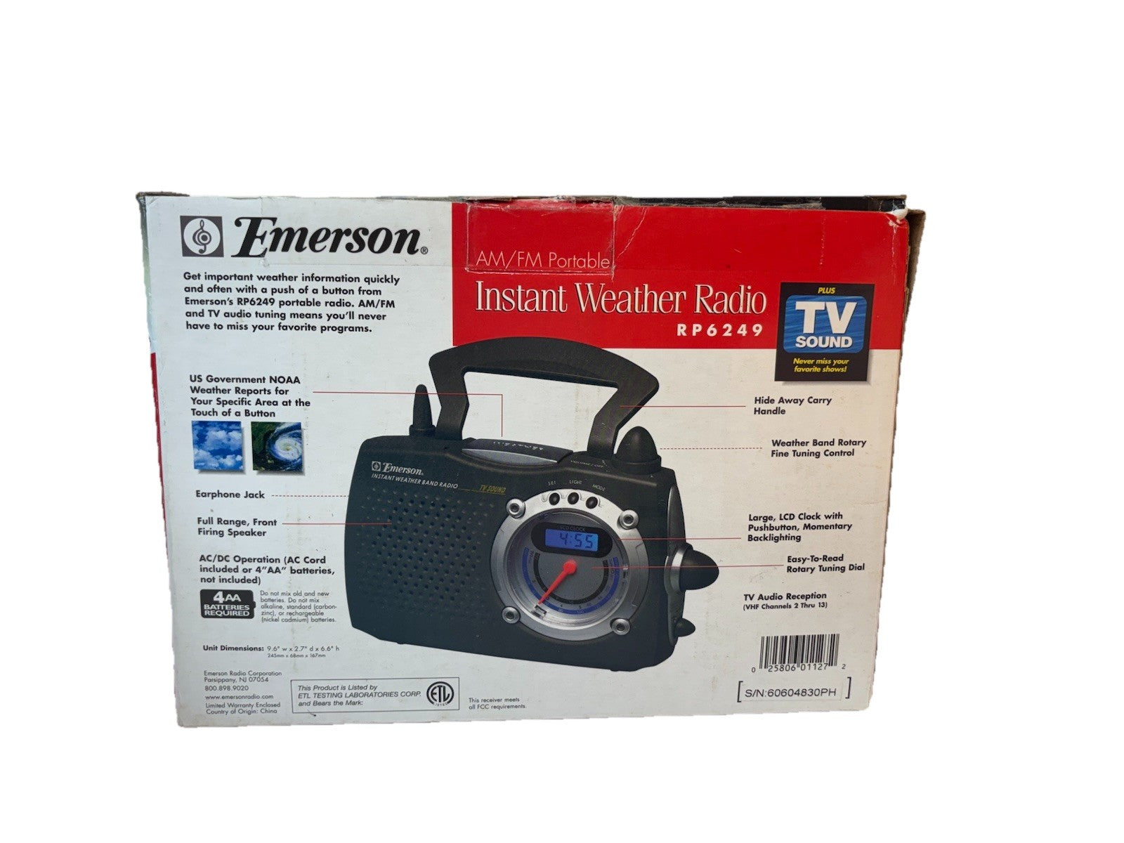 Genuine Emerson (RP6249) Dark Grey Instant Weather Band Radio w/ TV Sound!