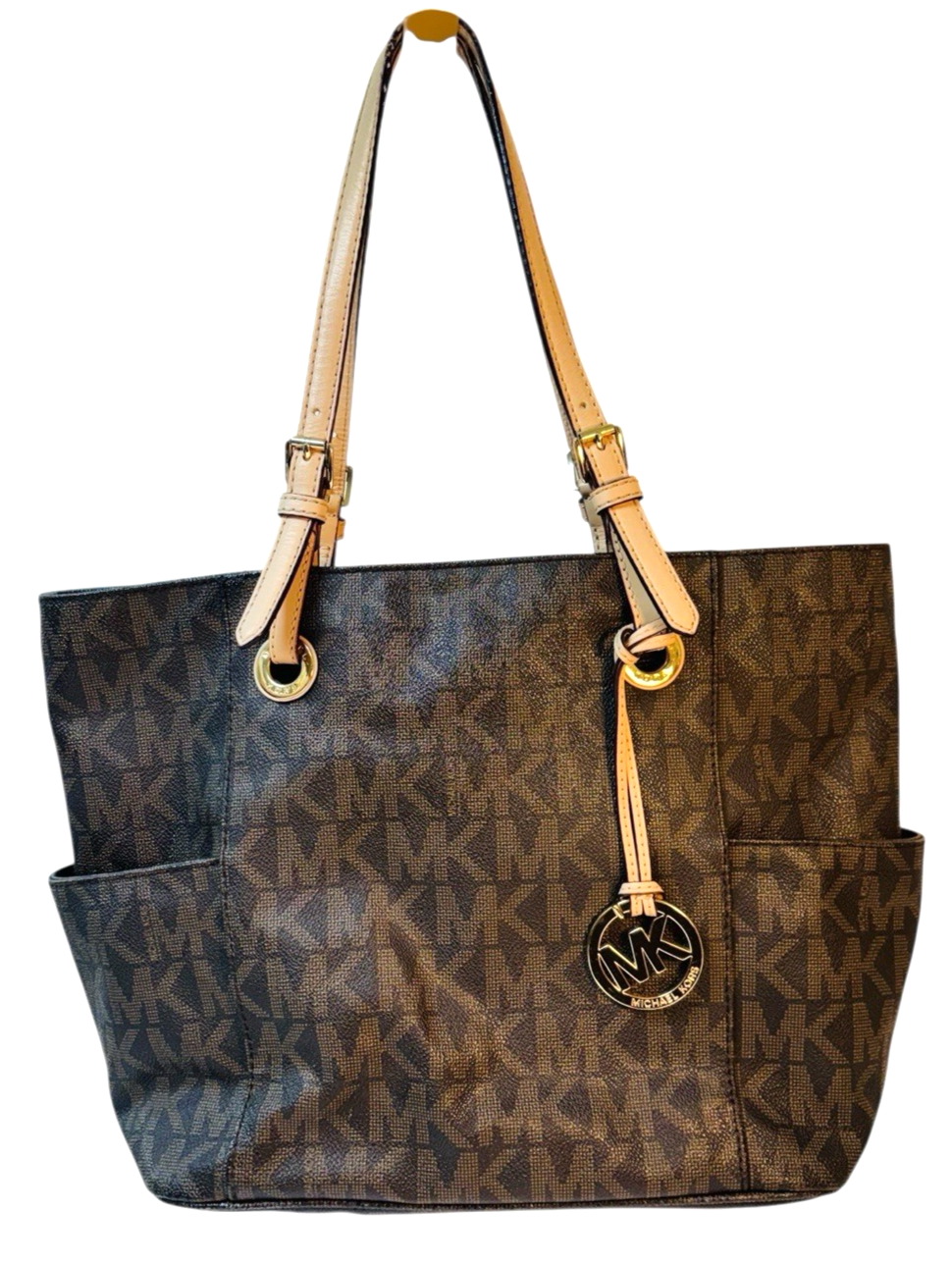 MICHAEL KORS Brown Large Leather Top Zip Logo Tote Shoulder Bag, MINT CONDITION