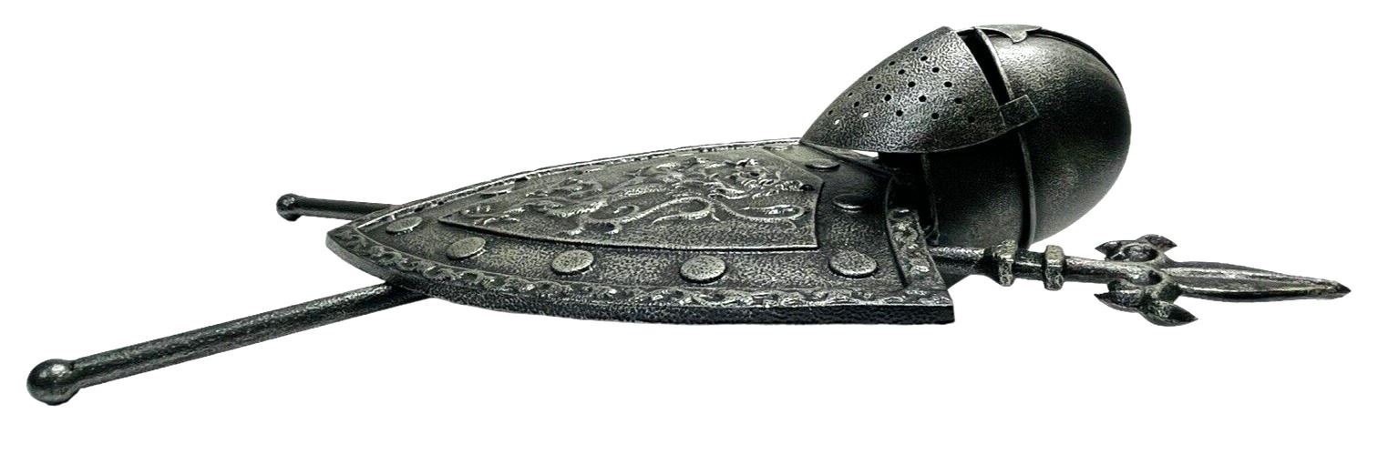 Armor Iron Shield with Swords & Lion Figure, Wall Hanging 16''T - VINTAGE - MINT