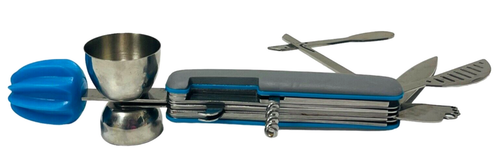 Bar UTENSIL Set 10-N-1 Blue "STAINLESS-STEEL" QUENCH-Preowned.
