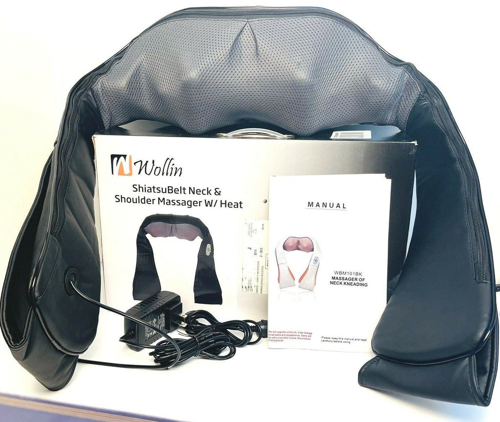 Wollin Shiatsu Belt Massager Neck & Shoulder Body w/Adjustable Heat 4-Deep Modes