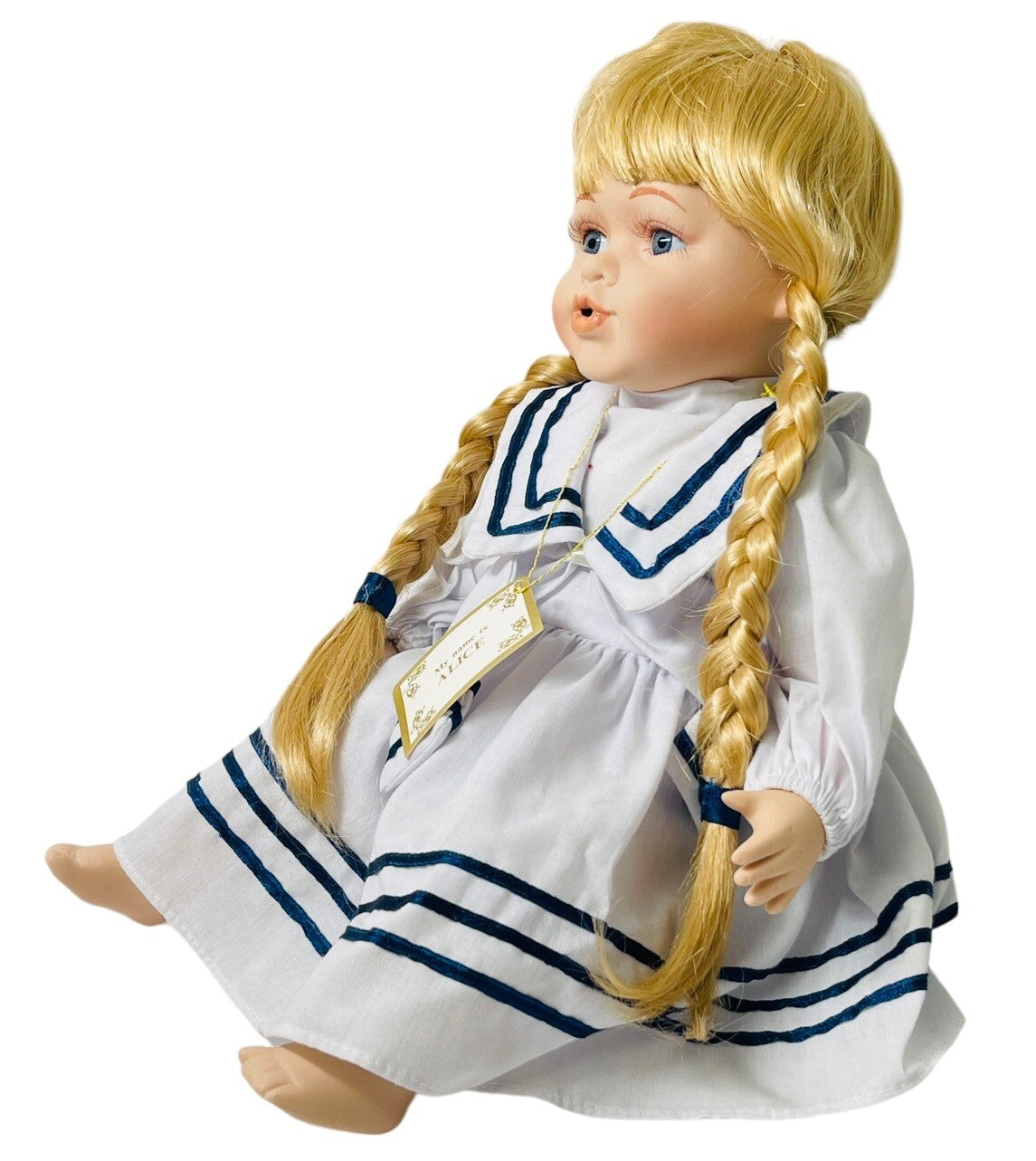 Crown Fine Porcelain Dolls 14'' “JUDY & ALICE” In A Sitting Position~Origin 1998